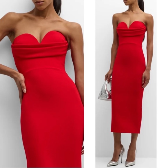 NWT Alex Perry Red Darcy Draped Bustier Sweetheart Midi Dress Size 6 - Picture 2 of 12